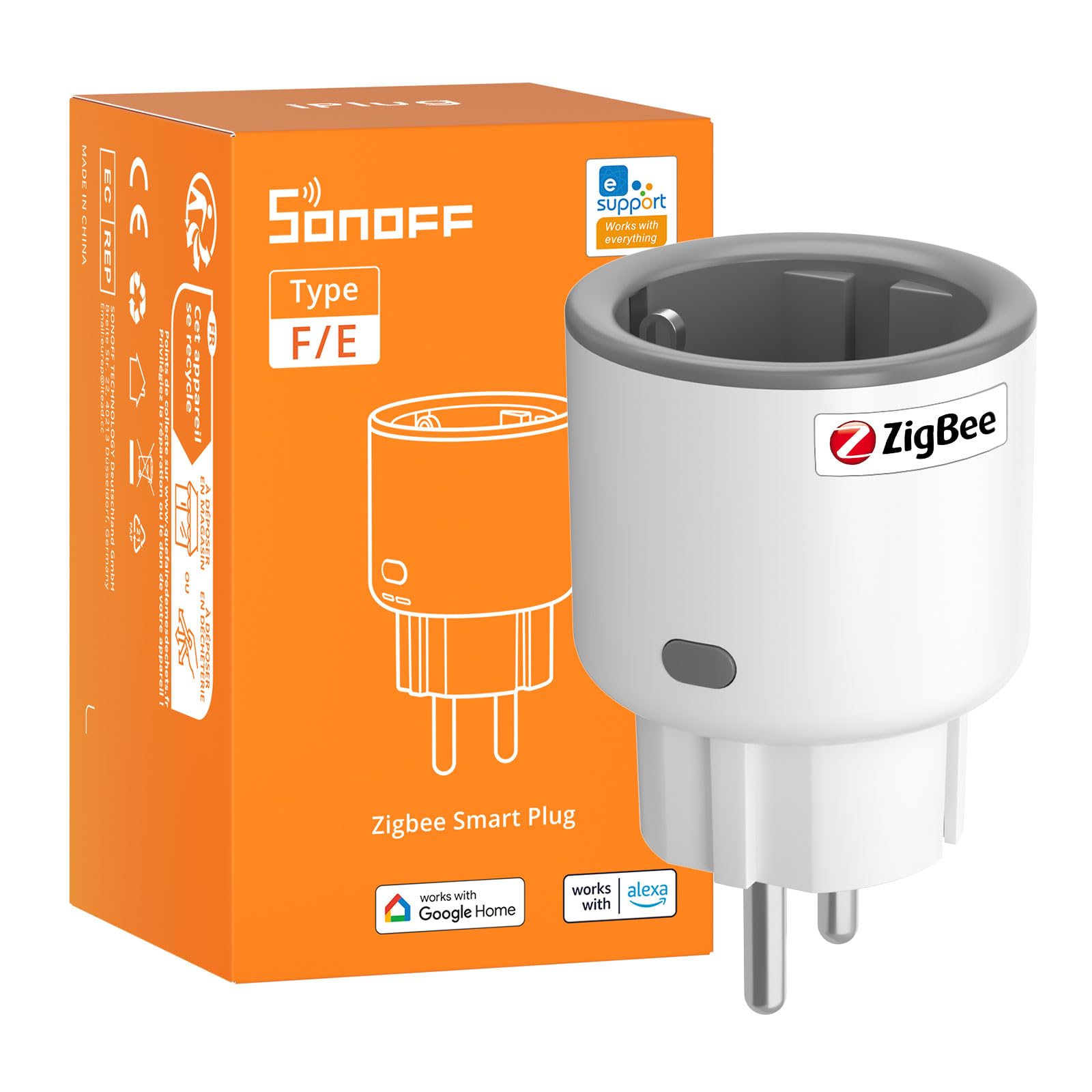 SONOFF S60ZBTPF Zigbee Steckdose – Fernsteuerung, Energiemessung, Zigbee-Repeater, Zeitpläne, Überlastschutz, kompatibel mit der eWeLink-App - Erfordert Zigbee-Gateway