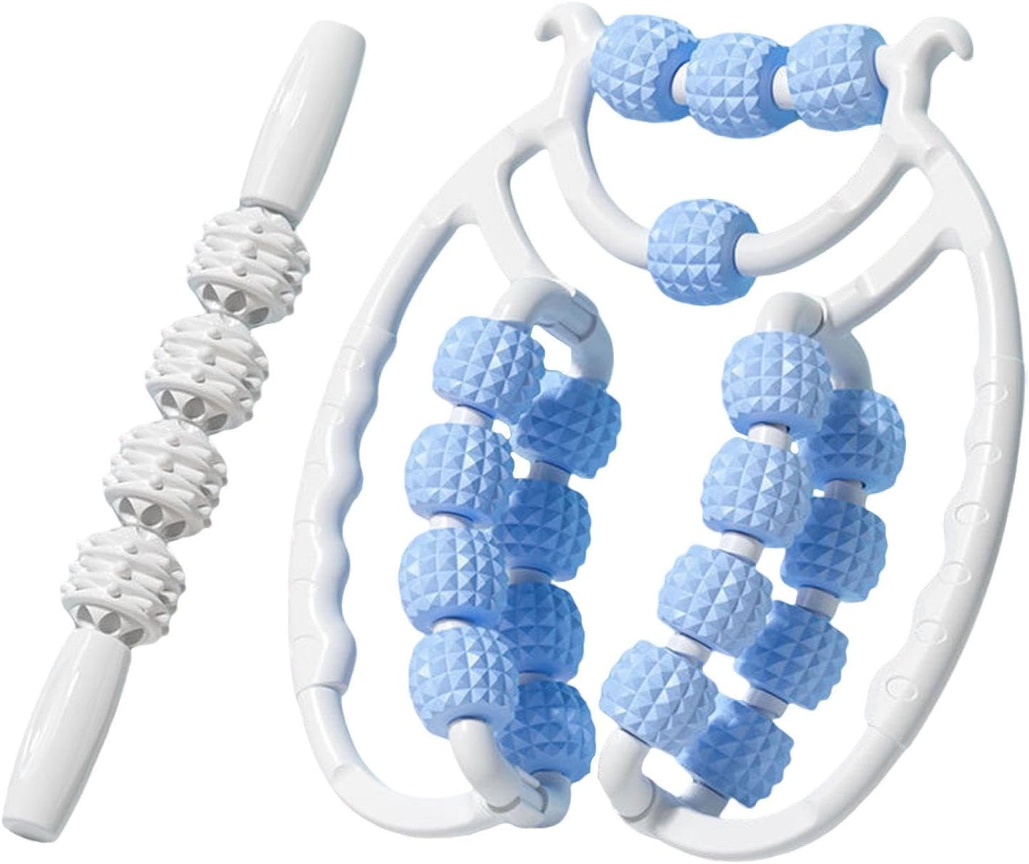 kowaku Massage Roller Relax Roller 20 Wheels, Cellulite Roller Muscle Relaxer Circular Leg Clamps Leg Massage for Tennis Elbow Legs (Blue Set)