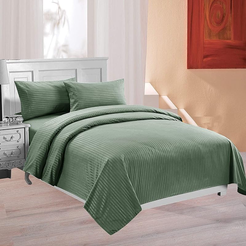 Bedshed 300 TC Glace Cotton Plain Stripe Queen Size Double Bedsheet with 2 Pillow Cover for Home, Hotel, Guest Room (90 X 100) Inch Olive Pack 1 (B0CKJFY17R) Amazon Price History, Amazon Price Tracker