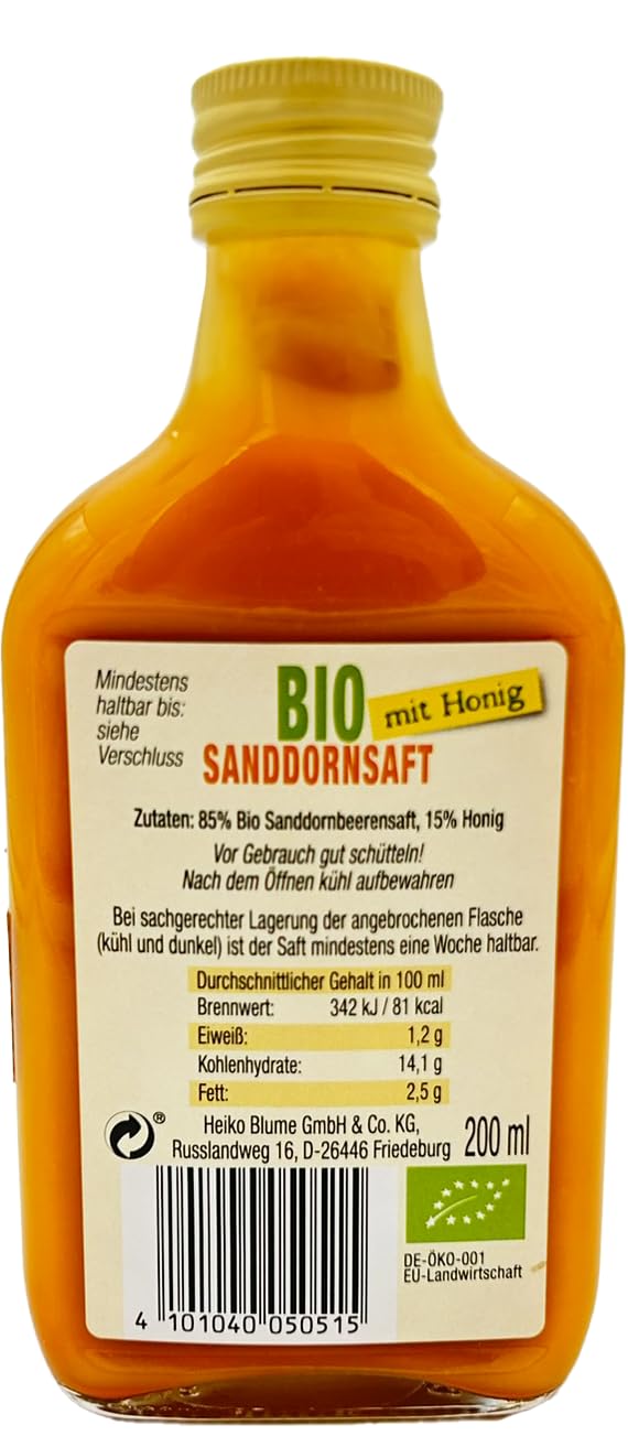 Heiko Blume Bio Sanddornsaft mit Honig – 200 ml