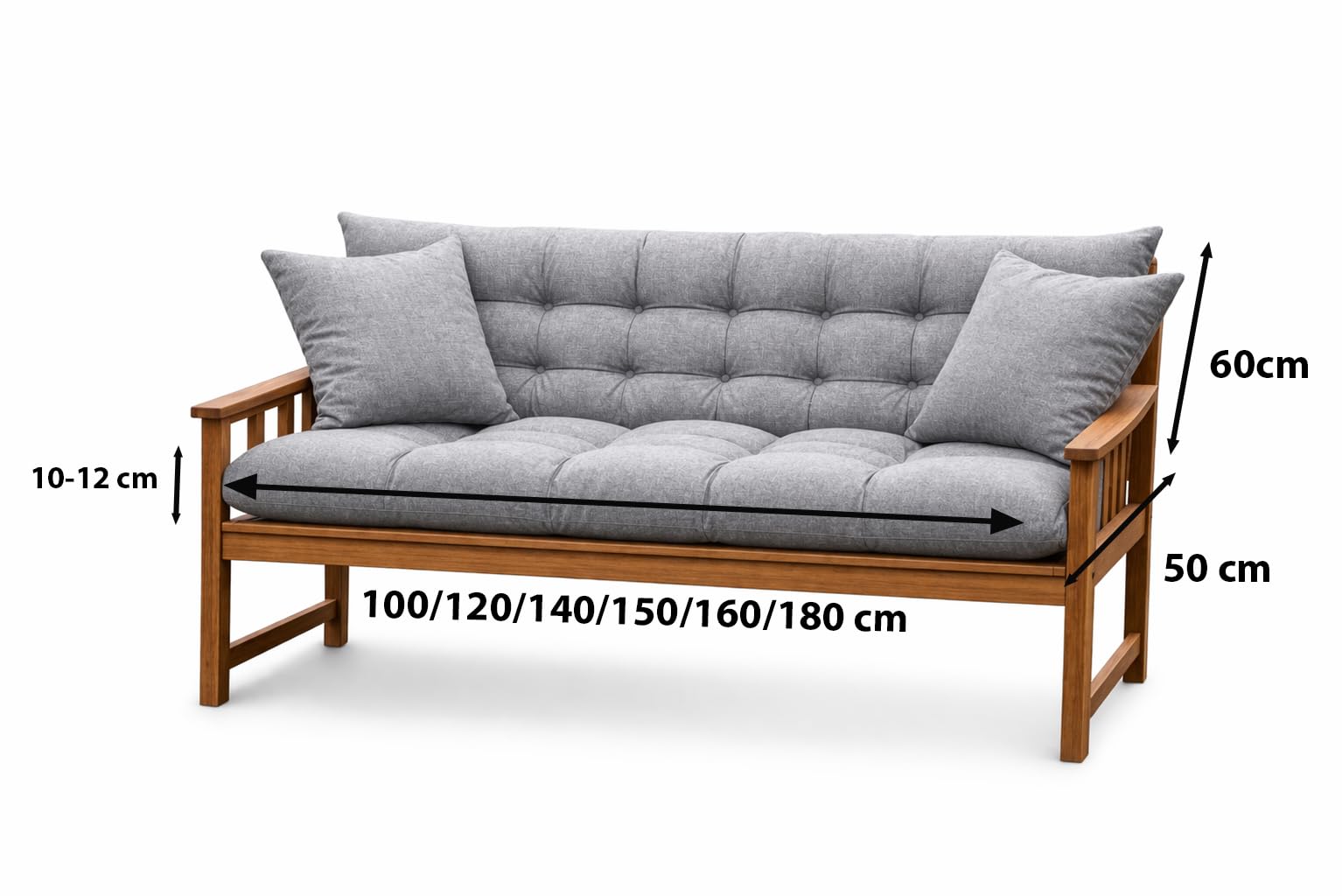 Filippo Bankauflage 180x50x60 - Sitzkissen Outdoor für Hollywoodschaukel mit zwei Kissen 45x45 cm - Bankkissen Wetterfest, Beständig Gegen Schimmel, Handgefertigt mit Befestigungsschnüre