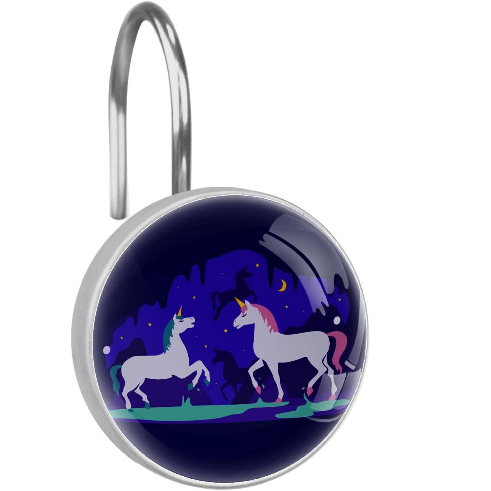 Anneaux de rideau de douche licorne et crochets verre cristal x12