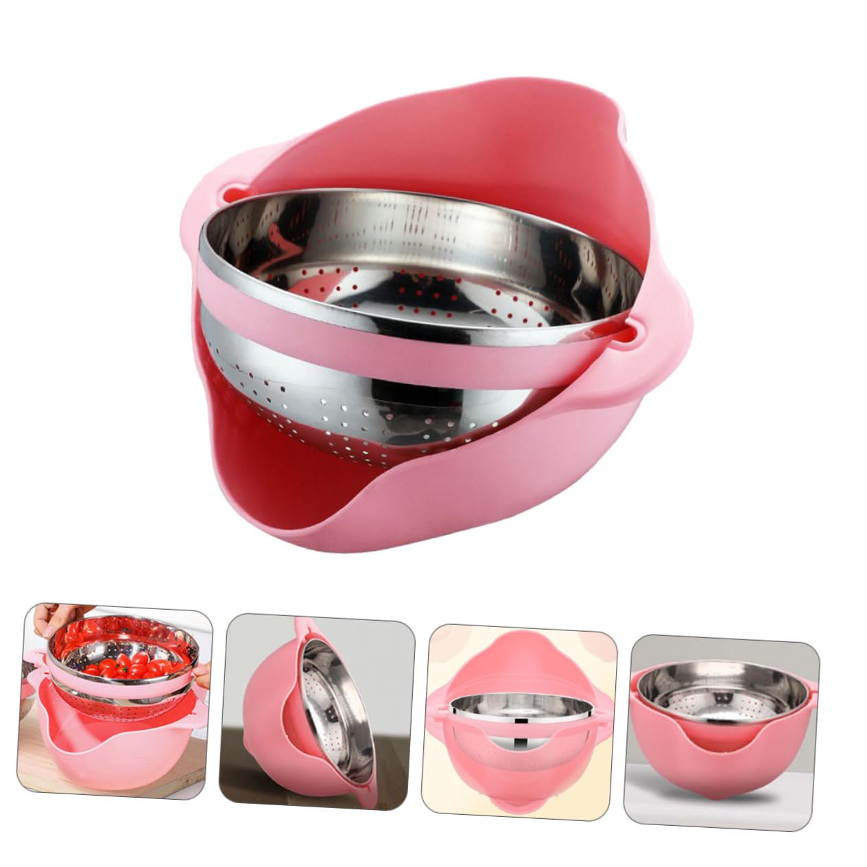 Bol Passoire à Riz Rond en Acier Inoxydable Rose, Double Couche