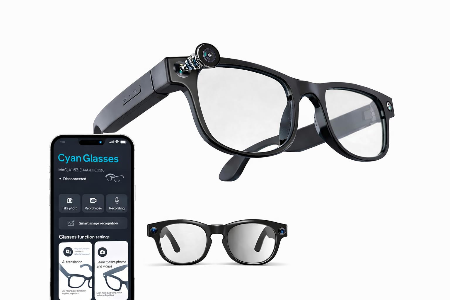 Smart AI Camera Glasses G2, 1200P HD Video Recording, 8MP IMX219 Sensor, Wi-Fi Bluetooth, Voice Translation, 16GB Memory