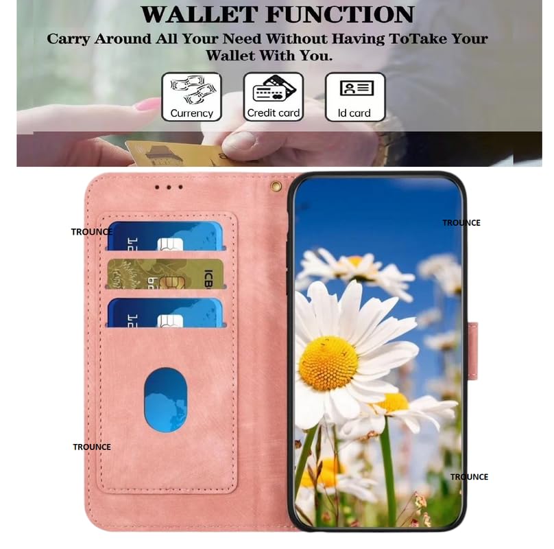 Image of TROUNCE Flip Cover Card Holder Wallet Case | Magnetic Closure | Full Body Protection | Inner Back Cover (Vegan Leather- Floral Pink) for OnePLus Nord 4