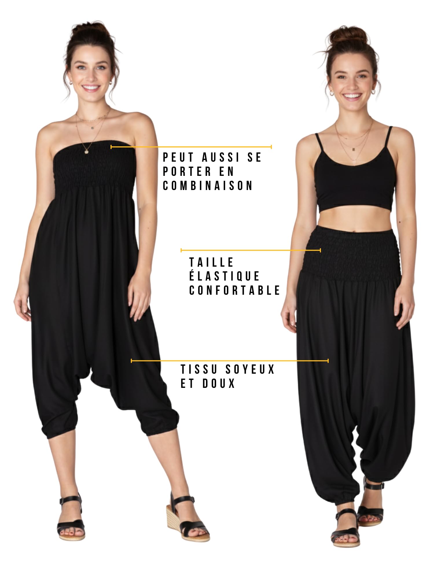 PANASIAM Sarouel Femme 2-en-1 Aussi comme Combinaison – Pantalon Aladin 100% Viscose, Doux & léger – Taille élastique, Coupe Ample – Unisexe, idéal pour Le Yoga, Les Loisirs & Le Voyage