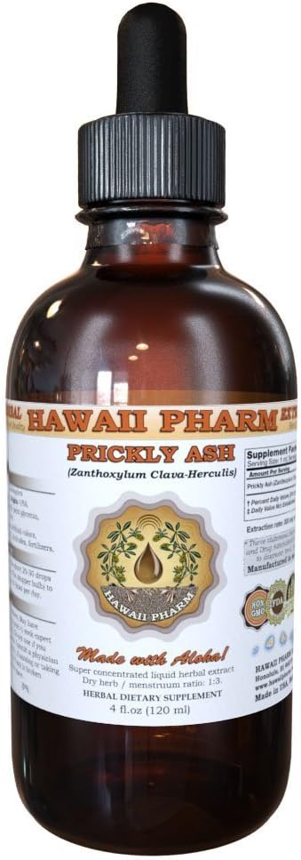 Prickly Ash (Zanthoxylum Clava-herculis) Liquid Extract, Tincture, Herbal Supplement, Hawaii Pharm, Made in USA, 4 fl.oz (120ml)