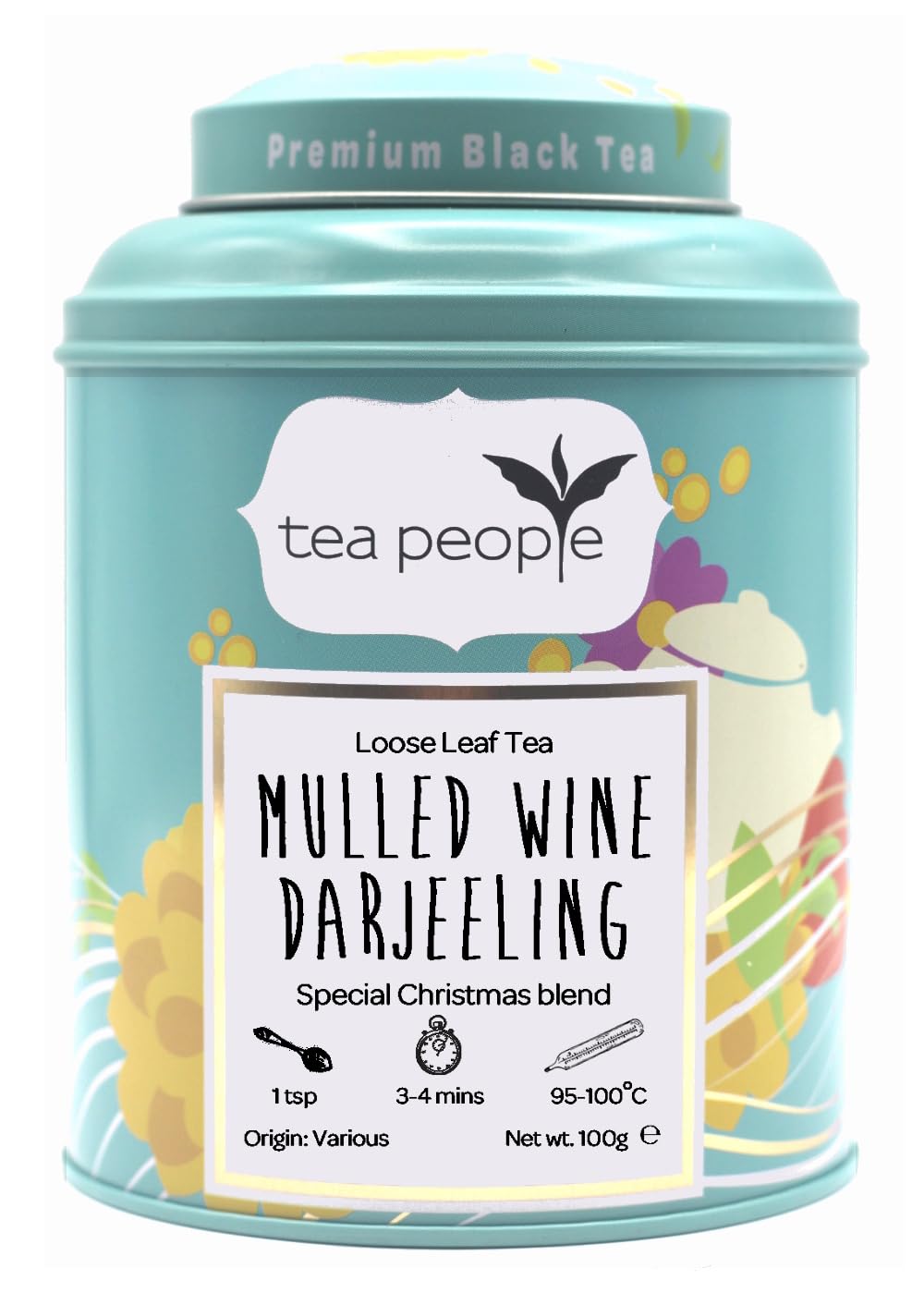 Tea People Mulled Wine Darjeeling, Loose Leaf Black Tea With Spices In A Tin Caddy, 100g
