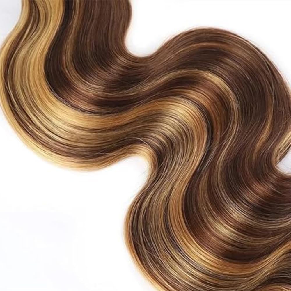 Human Hair Extensions Body Wave Human Hair Bundles Sew in Bundles P4/27 Highlight Blonde Unprocessed Virgin Cheveux Humain Minimal Smell Low Tangle for Women 1 Bundle 16 Inch
