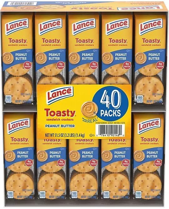 Lance Toasty Peanut Butter Sandwich Crackers, 1.29 oz., (40 Pack)+ shipping box