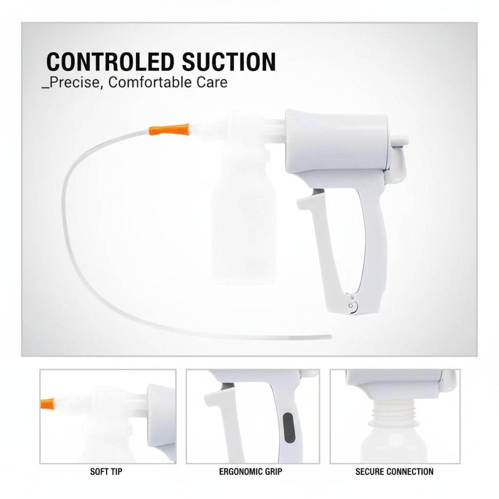 Handbetriebene Sputum-Absaugpumpe, tragbarer Aspirator mit manueller Auslösung, kontrollierte Saugkraft, leicht zu reinigen, kompaktes Design für Zuhause und unterwegs, ohne Strom
