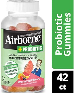 Vitamin C 750mg - Airborne Plus Probiotic Gummies (42 count in a bottle), Gluten-Free Immune Support Supplement with Echinacea and Ginger, Packaging May Vary - coolthings.us