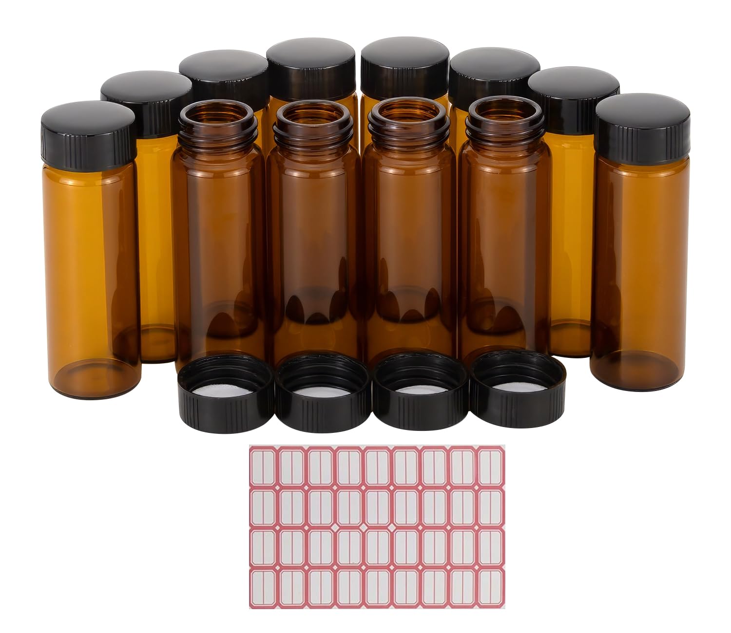 Kesell 12Pcs 30ML Amber Brown Glass Bottle with Black Caps for perfume oils and other liquids (Comes with red handwritten sticker paper)-image-46