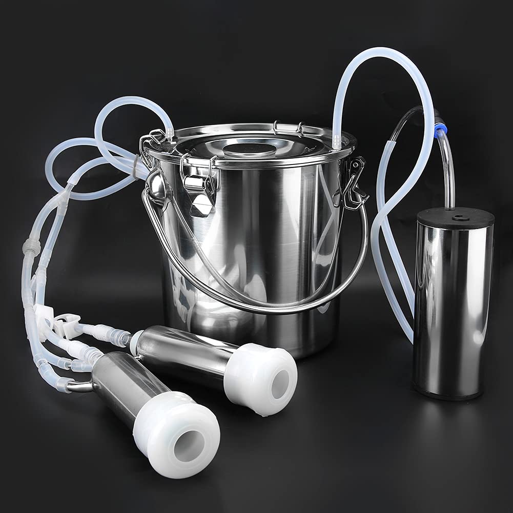 Tnfeeon Mungitrice Elettrica per Mucche, Pompa a Vuoto con Pulsazione Regolabile, Secchio in Acciaio Inox 5L, Portatile, Spina EU