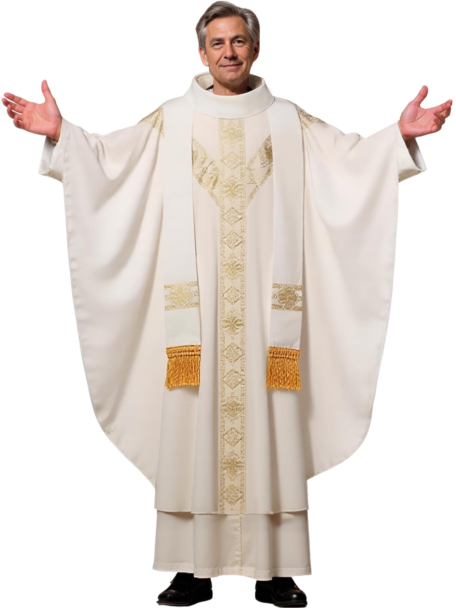 Clergy Elegance Church Vestments for Catholic Priests Chasuble Mass Round Collar Robe with Pastor Stole