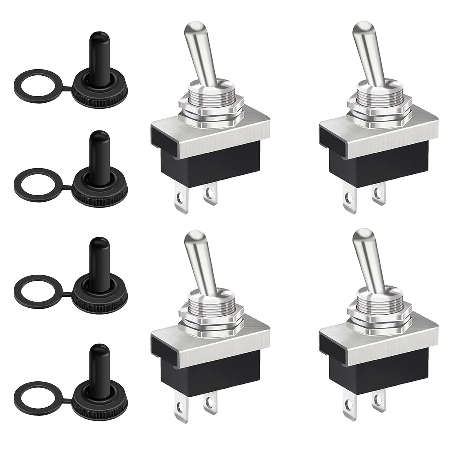 4 unidades 12 V KN3D-101 Interruptor impermeable Spst encendido, de 2 pines, 25 A DC Mini Metal Interruptor con tapa de goma, interruptor basculante 250 V para coche, marina y barcos, interruptor