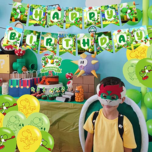 Image of Yoshi Party Decorations,Yoshi Birthday Party Supplies Includes Banner - Cake Topper - 24 Cupcake Toppers - 18 Balloons