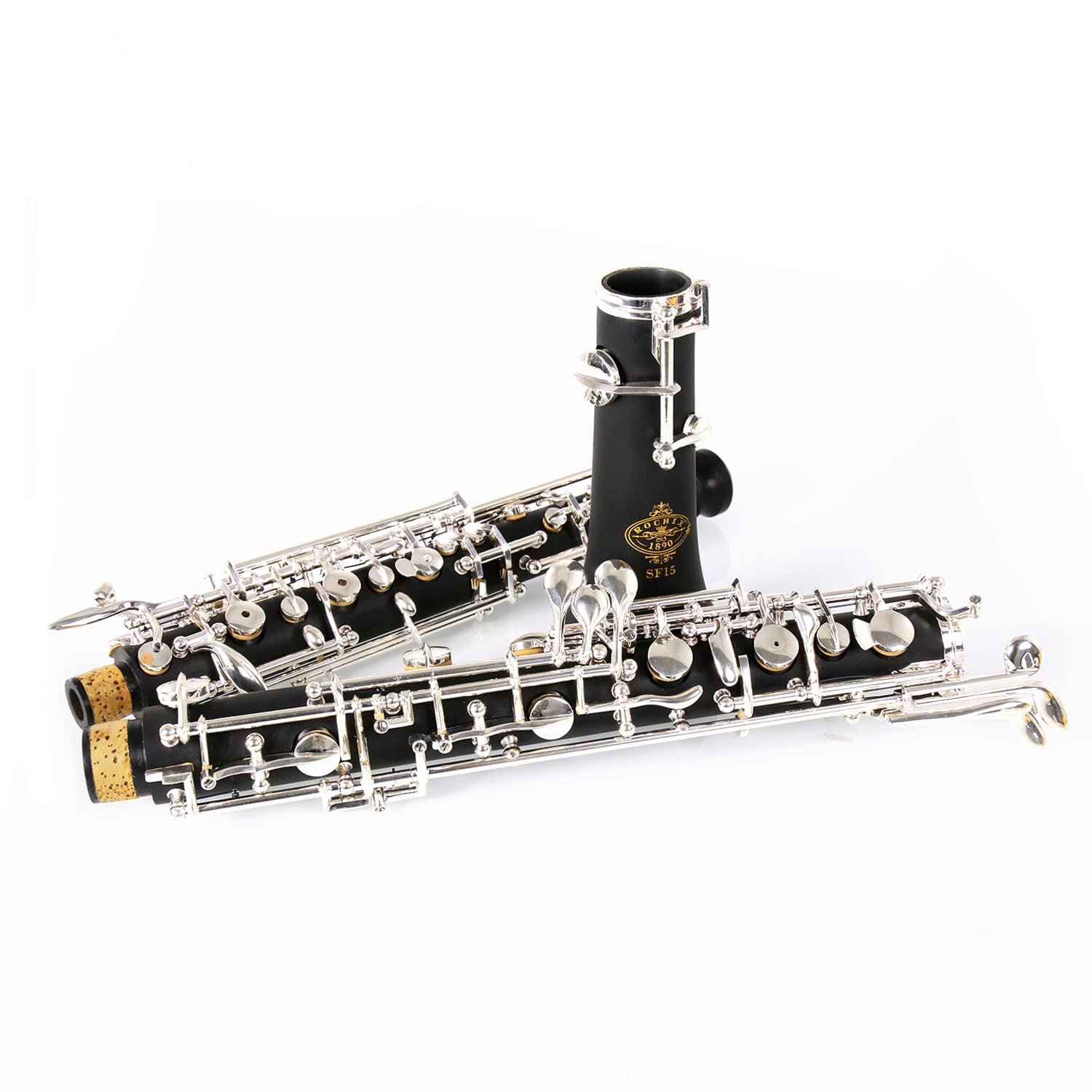 Rochix Sf15 Corps en bois composite plaqué argent avec 1 feuille, 1 chiffon de nettoyage, 1 tampon de hautbois, 1 repose-pouce, 1 étui et plus encore
