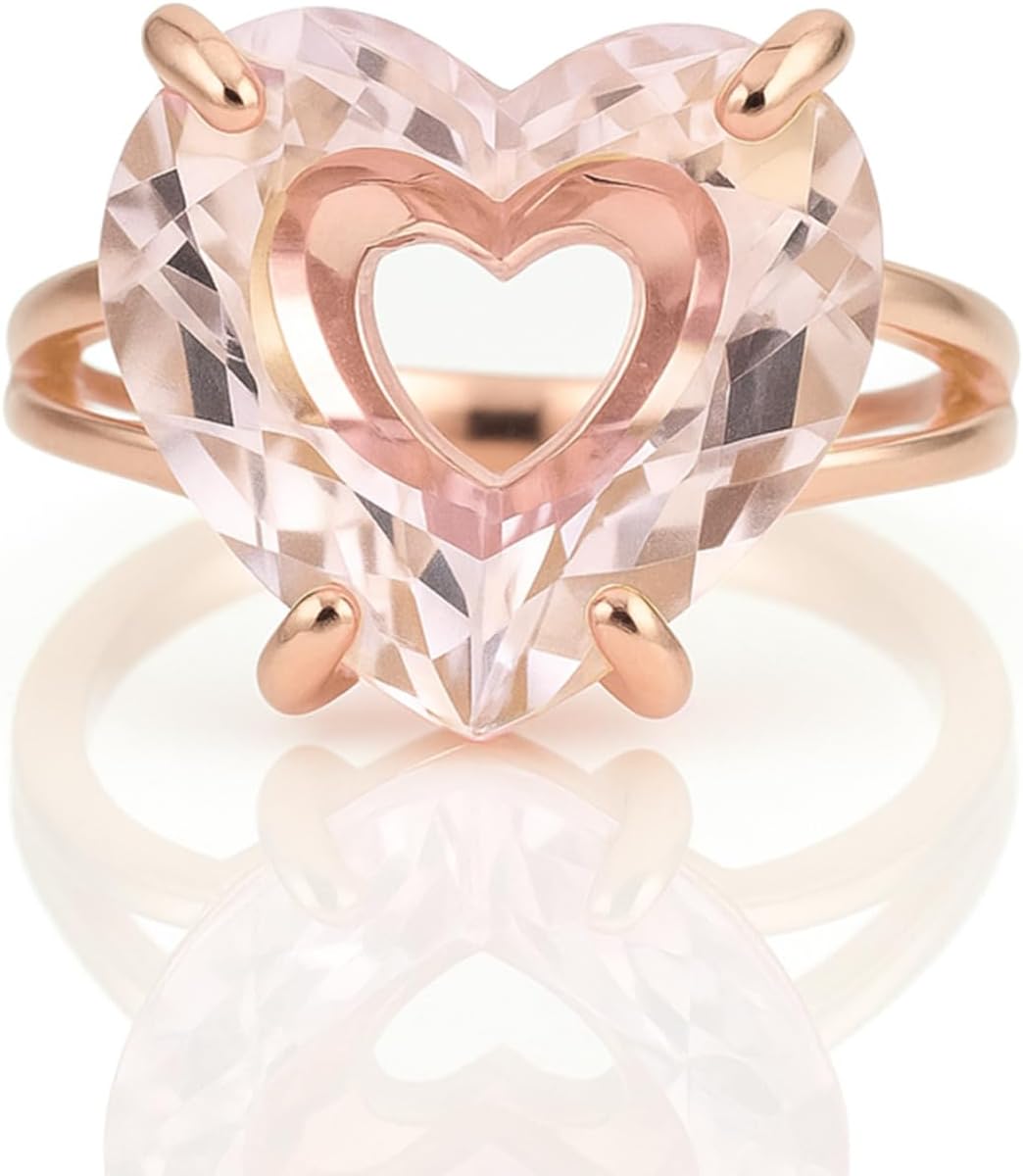 Rose Quartz Heart Ring - Pink Gemstone Cocktail Jewelry in 14k Gold Filled - Prong Set Self Love Statement Ring for Women - Bold Romantic Accessory