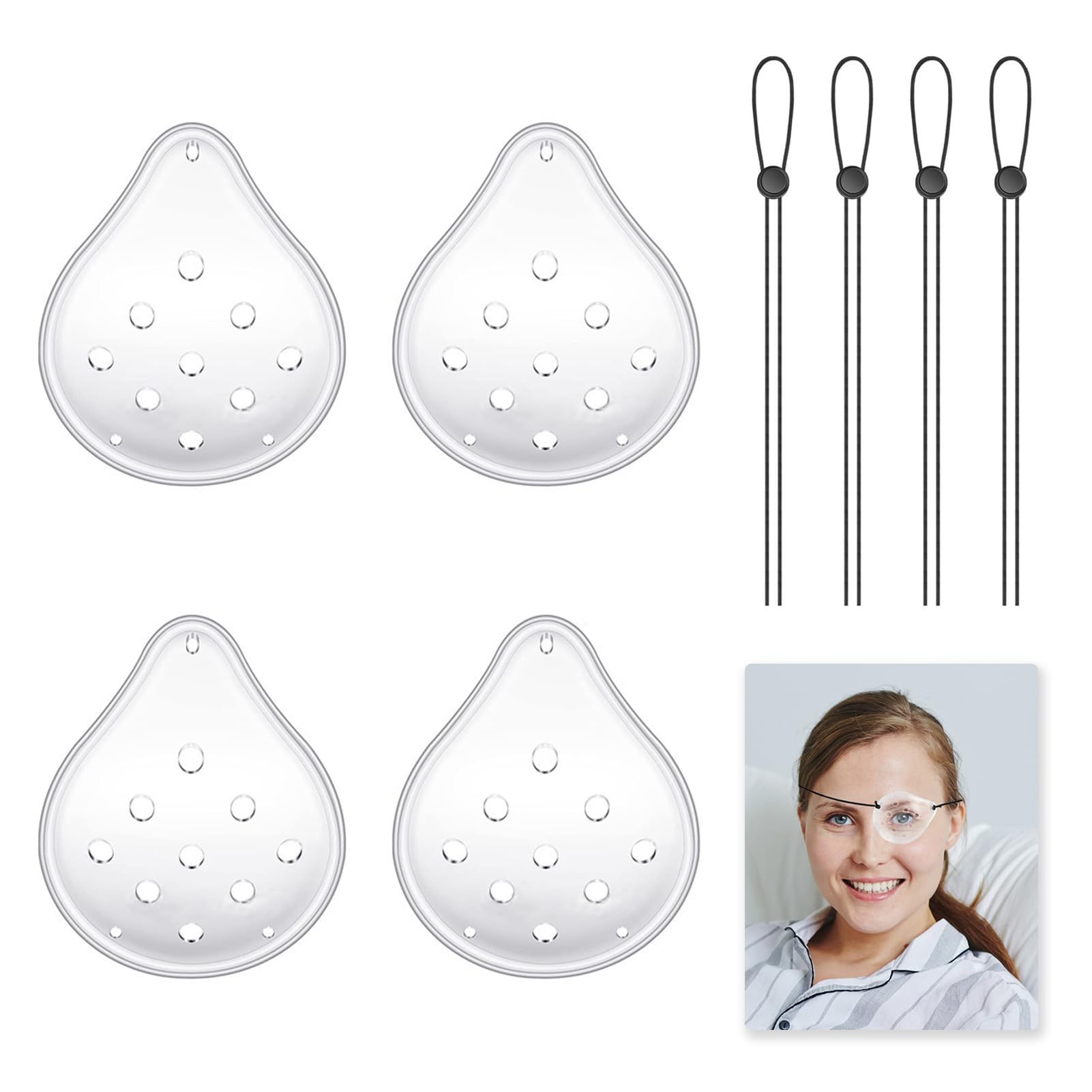 Transparent Eye Shield, Ventilated Eye Patches After Cataract Surgery, 9-Hole Protective Plastic Eye Shields with Adjustable Strap, Breathable Eye Masks, Eye Care Accessories for Adults (4pcs)