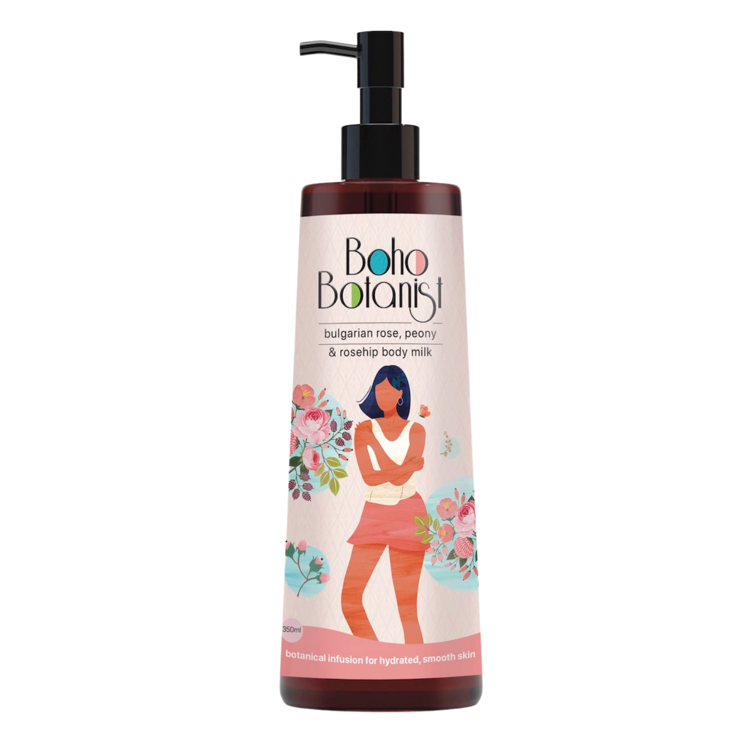 The Boho BotanistBody Milk Bulgarian Rose, Peony & Rosehip -350Ml ,Non Sticky Hydration & Moisturisation,Reduces Pigmentation,Paraben & Sulphate Free