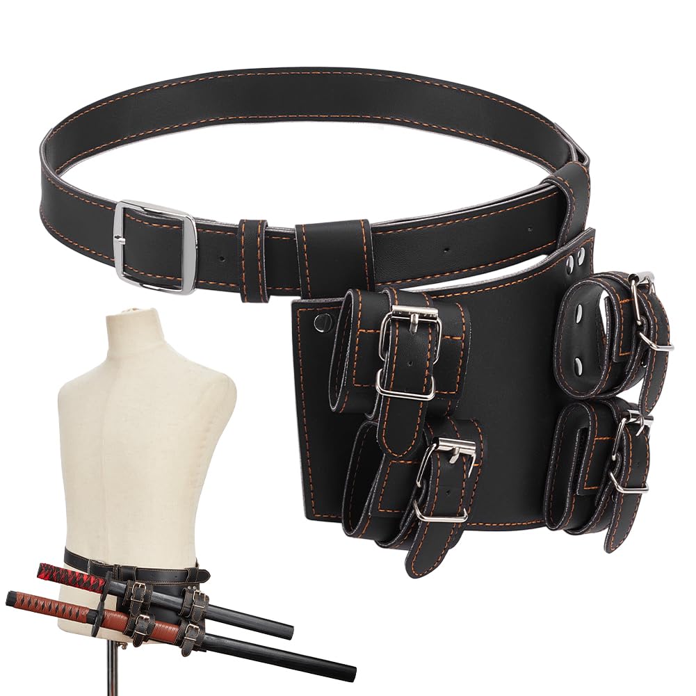 NBEADS Medieval Sword Frog Case, Leather Sword Case for Belt Sword Sheath PU Leather Sword Holder Renaissance Belt Rapier Case for Knight Pirate Cosplay Costume, Black, 7.5x6.9x1.9inch