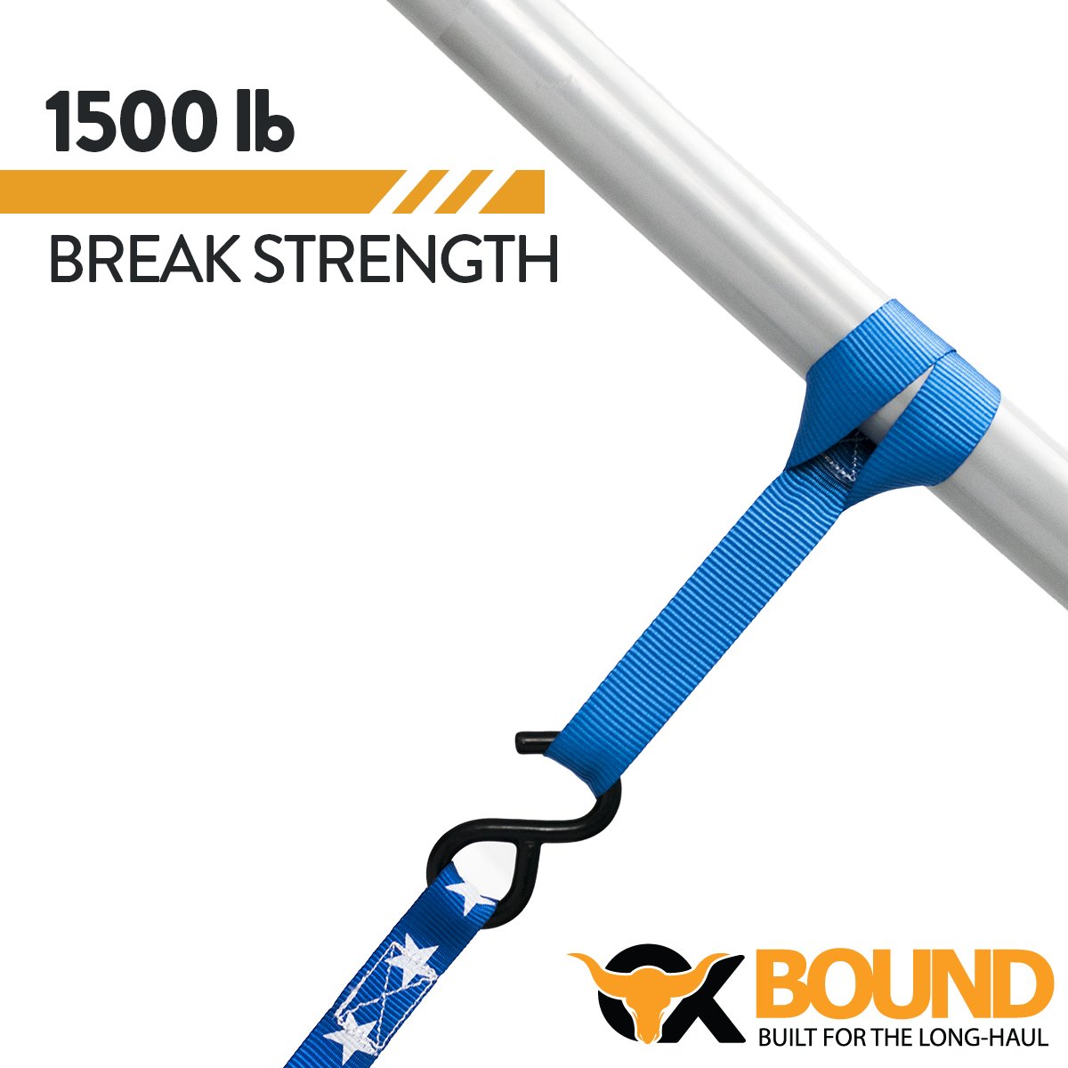 Premium Ratchet Strap Tie Down Set (4 pack). Includes 4 Soft Webbing Loops & Drawstring Bag. The 15 foot Merica Strap by OxBound