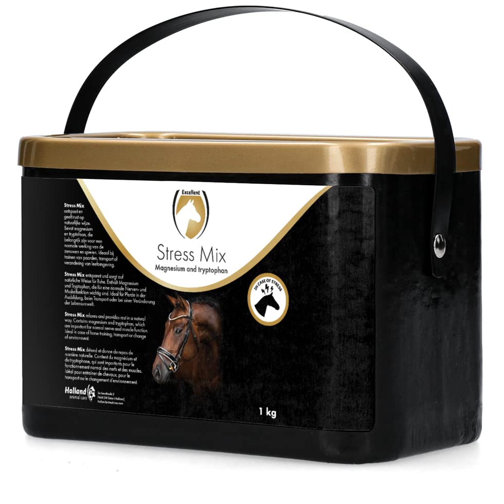 Holland Animal Care Excellent Stress Mix – Mangime complementare per cavalli in situazioni di tensione e stress – per promuovere prestazioni ottimali – Adatto per cavalli – 1 kg