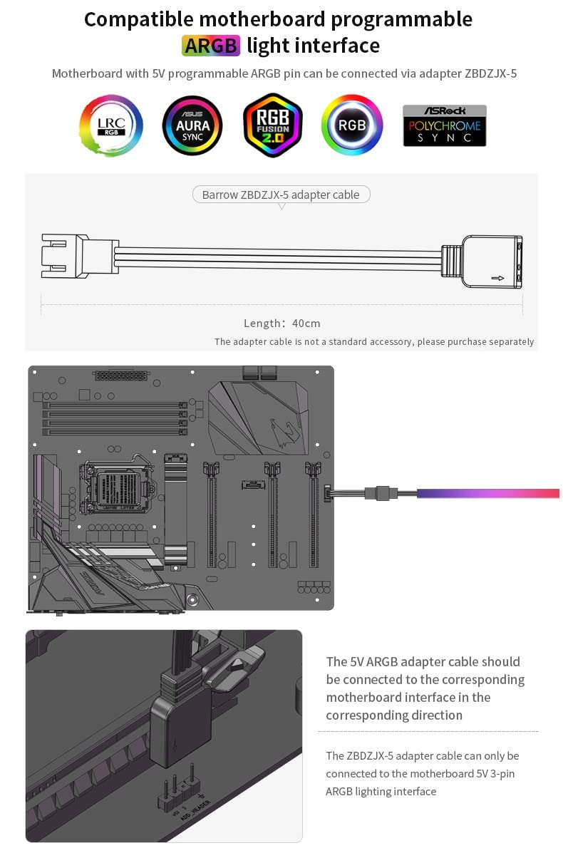 Barrow LTYK3A-04 V2 CPU Water Block for AMD Ryzen Socket AM5 AM4  AM3 AM3+ Waterblock with LRC 5v 3Pin aRGB LED and Adapter (Black)