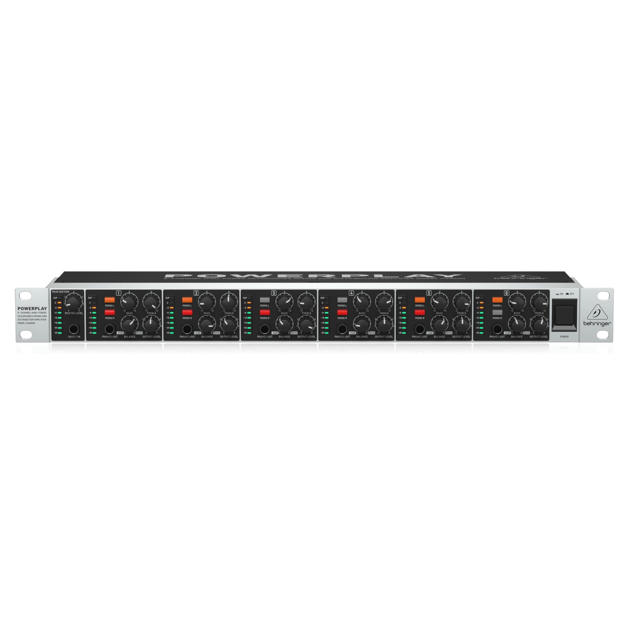 Behringer HA6000 Powerplay 6-Channel High-Power Headphone Amplifier - Professional Audio Splitter & Amp for In Ear Monitors for Musicians, Studio Recording, and Stage Monitoring Distribution System
