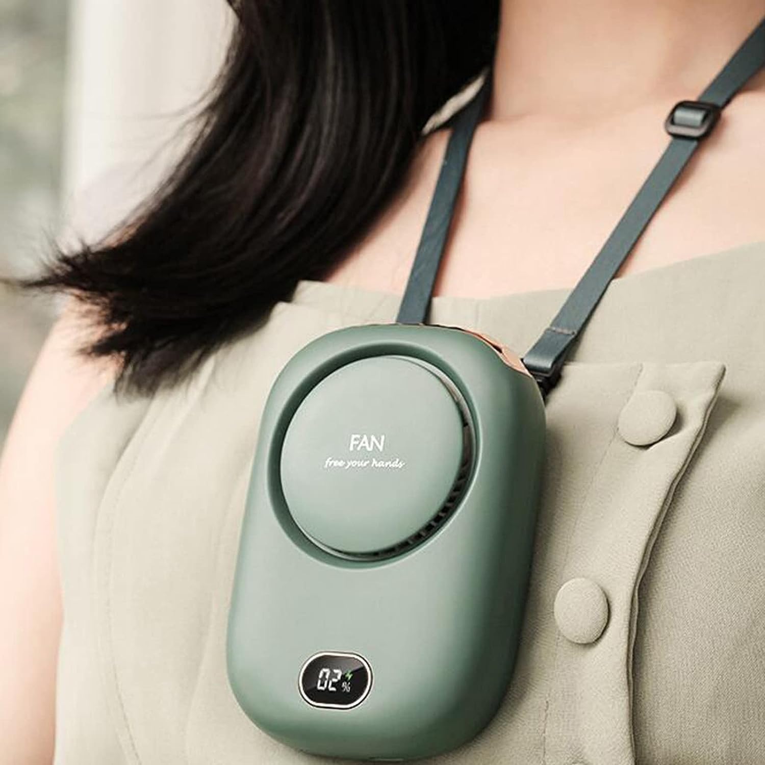 Portable Neck Fan, USB Rechargeable Fan Hands-Free Personal Fan with Adjustable Lanyard Design Compact Travel Fan 3 Wind Speed Settings Wearable Fan for Indoor Outdoor Travel (Green)