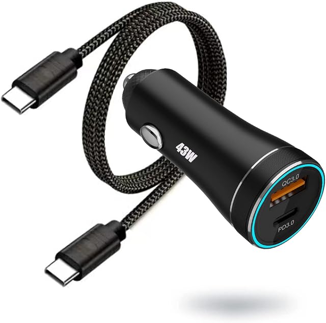 Car Charger Adapter,43W Super Fast Car Charger USB C All Metal Fast Charging USB C Car Charger In Car Type C Fast Charger Plug for Samsung S20,S20 5G,S20 fe,S20 Plus,S20 Ultra/all Apple iPhone