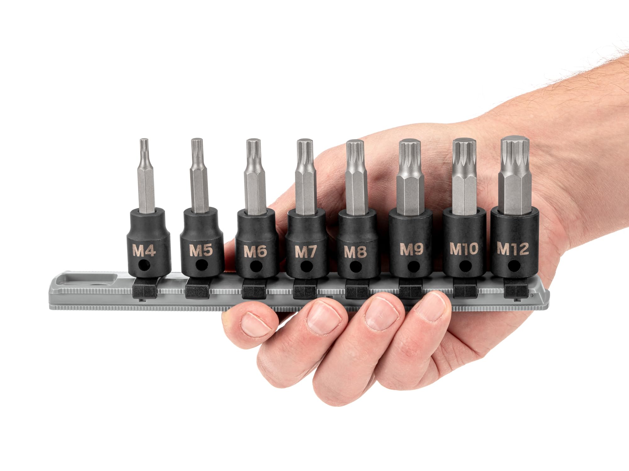 TEKTON 3/8 cala Drive Triple Square Impact Bit Zestaw nasadek z szyną, 8-częściowy (M4 - M12) | SIB91104