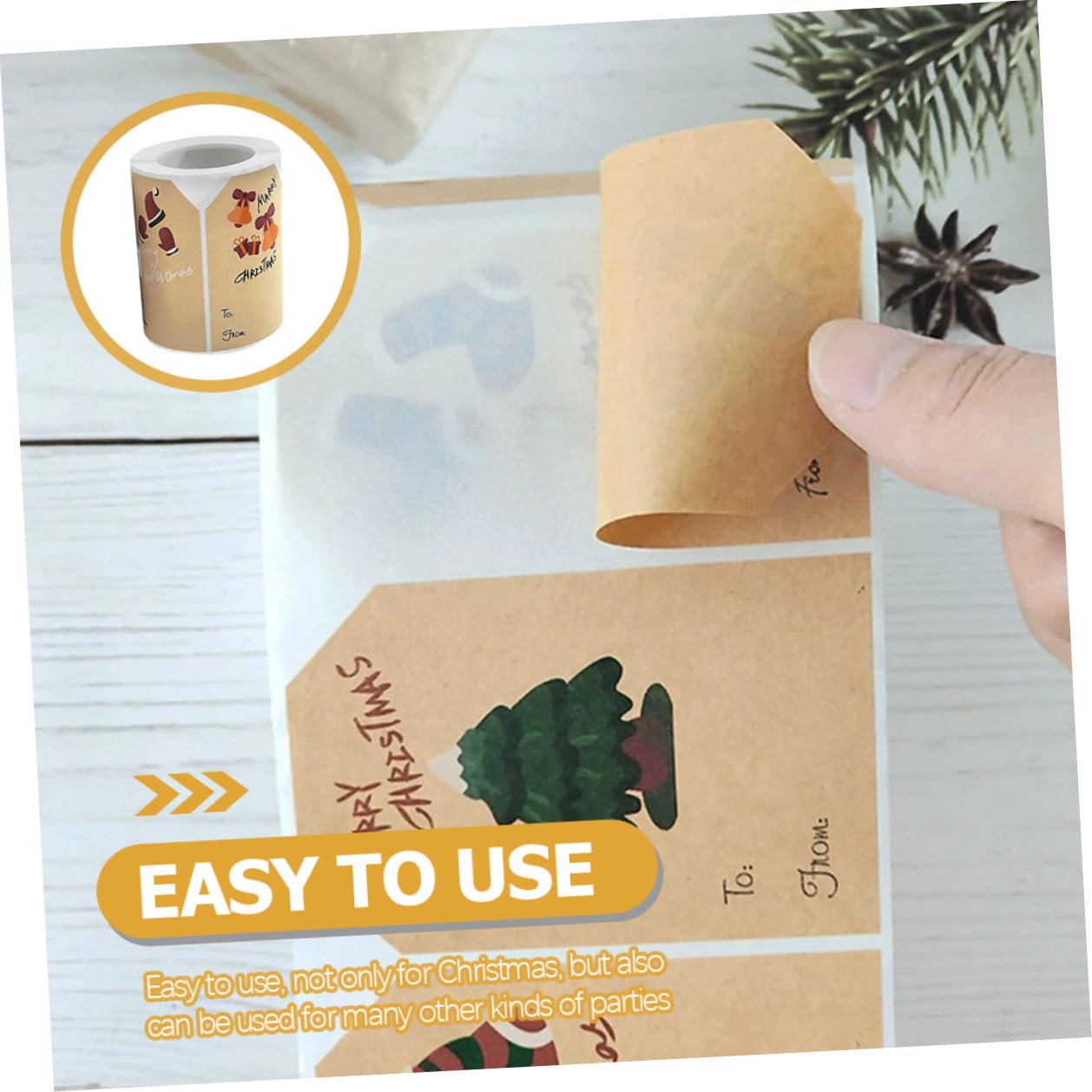 Housoutil 4 Etichette Natalizie Autoadesive in Carta Kraft con Design e Renne Adesivi Regalo per Feste e Decorazioni Festive