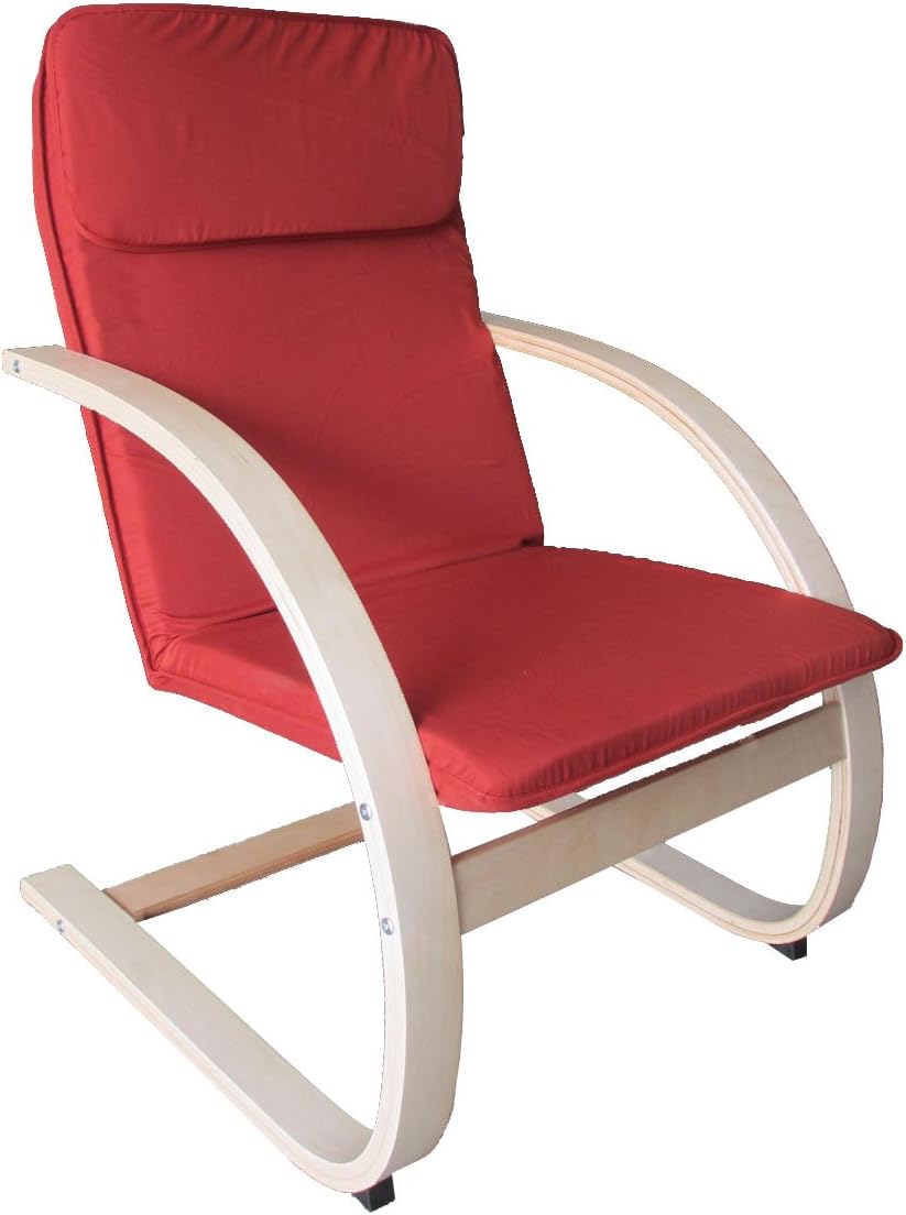 Happilar Chair Bentwood Armchair with Cushion, Natural Frame and Firebrick Cover