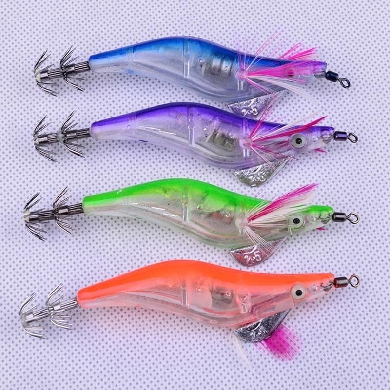 4Pcs Luminous Shrimp Lure, Shrimp Shape Squid Jig Lures Crawfish Bait Fishing Accessory