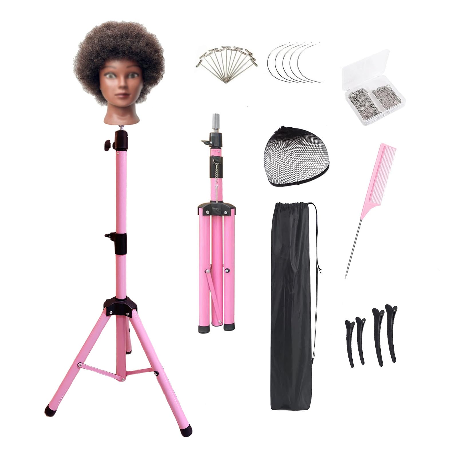 Heavy Duty Head Stand, Reinforced Mannequin Head Stand Tripod, Pink Wig  Stand Tripod,Wig Stand for Styling, Adjustable Holder For Wig Making Display - Main Image