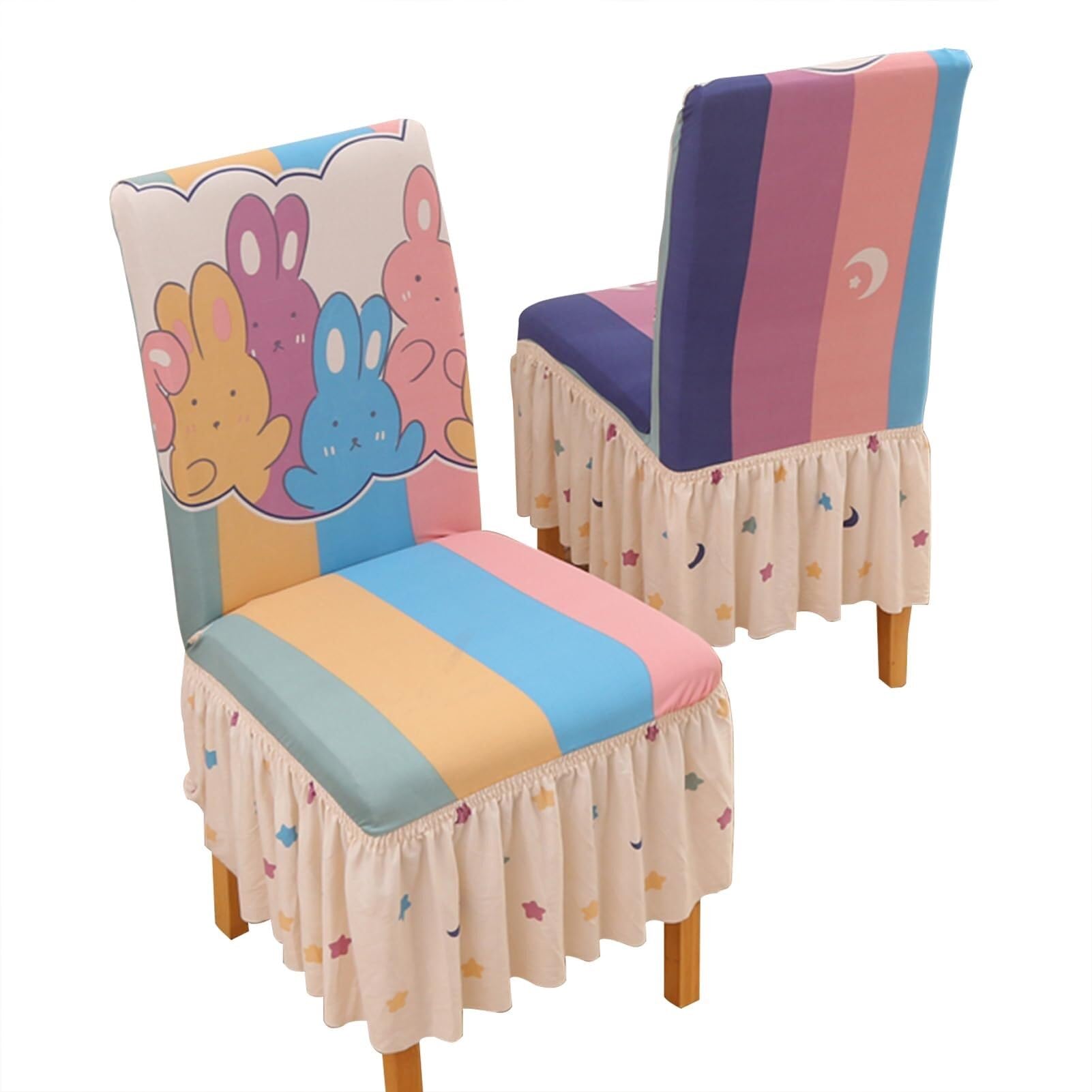 NMVAWIPT Dining Chair Covers With Skirt, Stretch Milk Silk Slipcovers, Full Protection, Fits Most Dining/Kitchen Chairs(2,2Pcs)