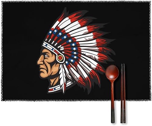 Native American Indian Chief - Juego de 6 manteles individuales resistentes lavables para decoración de mesa de cena y fiesta