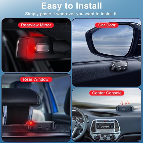 ELECTOP Car Solar Power Simulated Dummy Alarm, Anti-Theft LED Flashing Security, Automotive Warning Safety Light with USB Charging Port, 2PCS (Red)