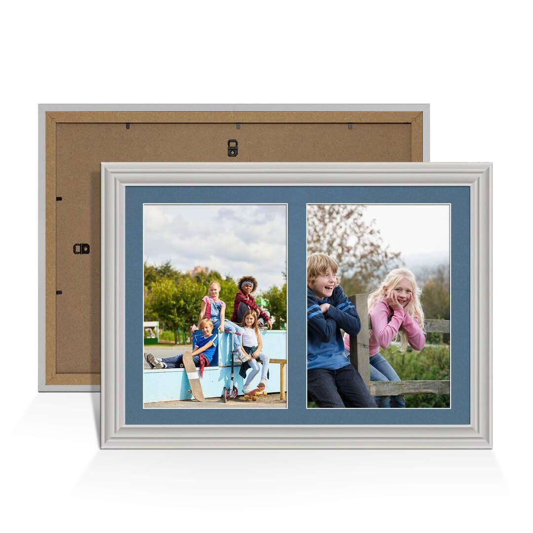 Procut Global 20X14 Light Grey Photo Frames For Multiple Pictures with Pompadour Mount-Classic Collage Frame with 2 Apertures (2x) A4-Engineered Wood with Shatterproof Perspex