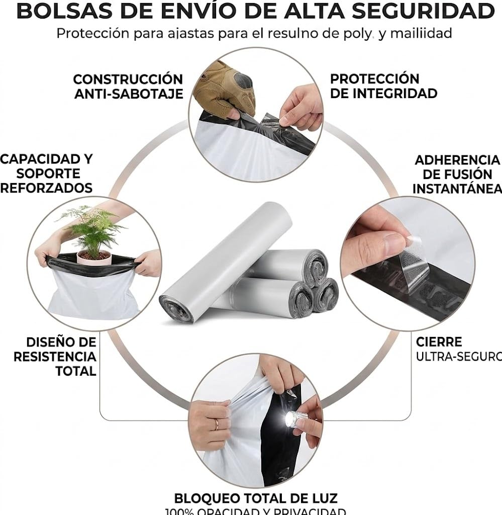 Bolsas para Envíos Autoadhesivos 32x40+5cm, 100 Unidades, Blancas, Impermeables e Resistentes, Plástico Reciclado, Sobres para envio de ropa y de embalaje(M 32X40+5CM)