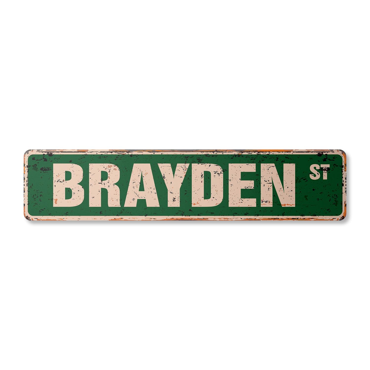 Brayden Vintage Aluminum Street Sign Childrens Name Room Metal Sign Rustic Metal tin | Indoor/Outdoor | 18" Wide