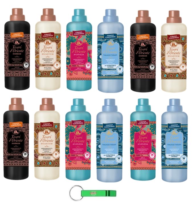 Testpaket Tesori d'Oriente Flüssigkeit Weichspüler, Fabric Softener Ayurveda Hammam Byzanthium Thalasso 12 x 760ml + Beni Culinari Kostenloser Schlüsselanhänger