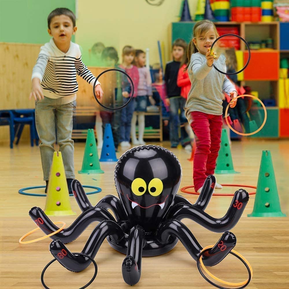 KASTWAVE Large Inflatable Spider Ring Toss Game Set, With 4 Rings, Party Decoration, Supplies for Kids Fun Game, Halloween Ring Toss Game Inflatable Spiders Witchâ€™s Hat Toss Game