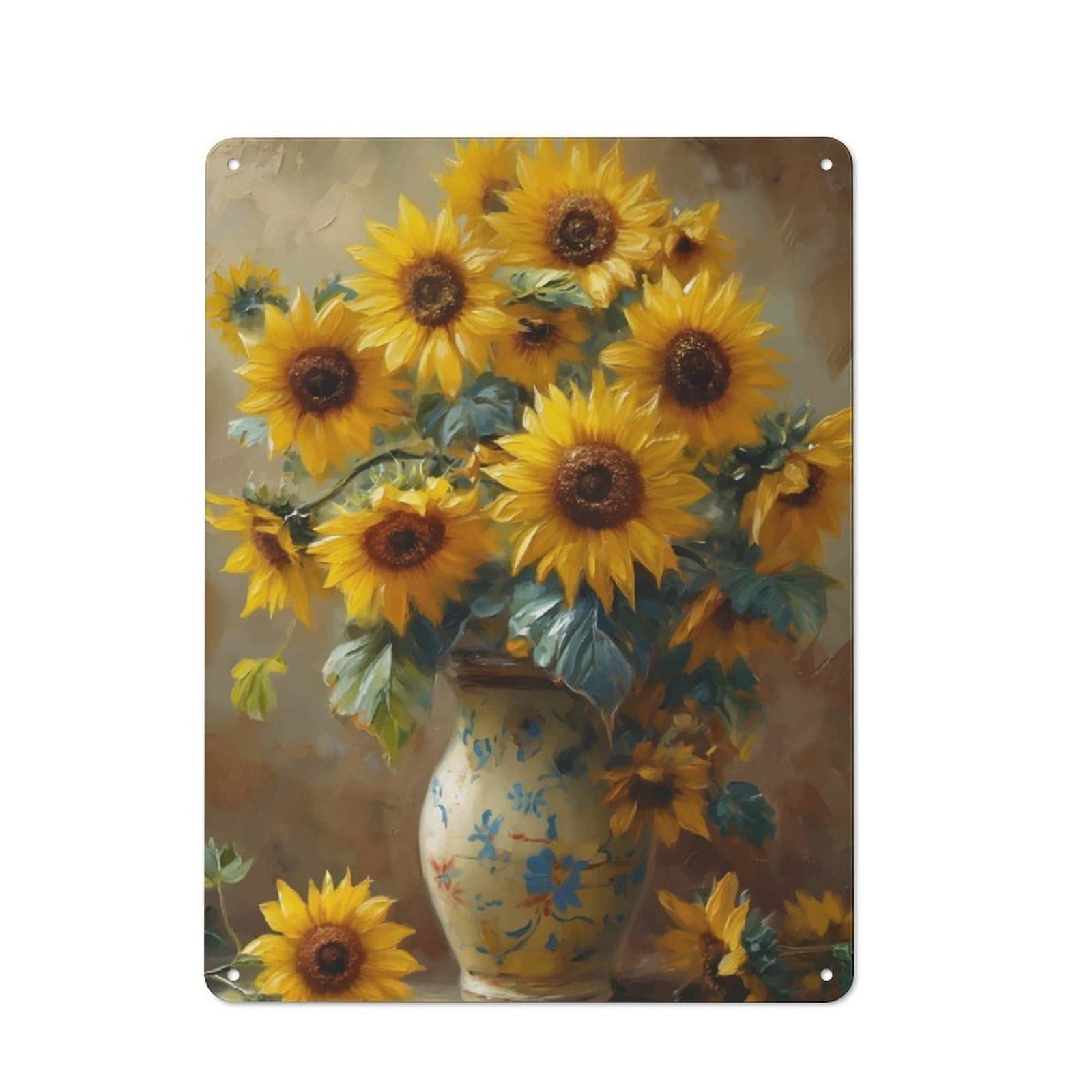 Junmoney Sunflowers In Vase Retro Tin Wall Plaque 40X30cm Featuring For Garage Wall, For Vintage Wall Decor Fans, For Themed Room Decoration