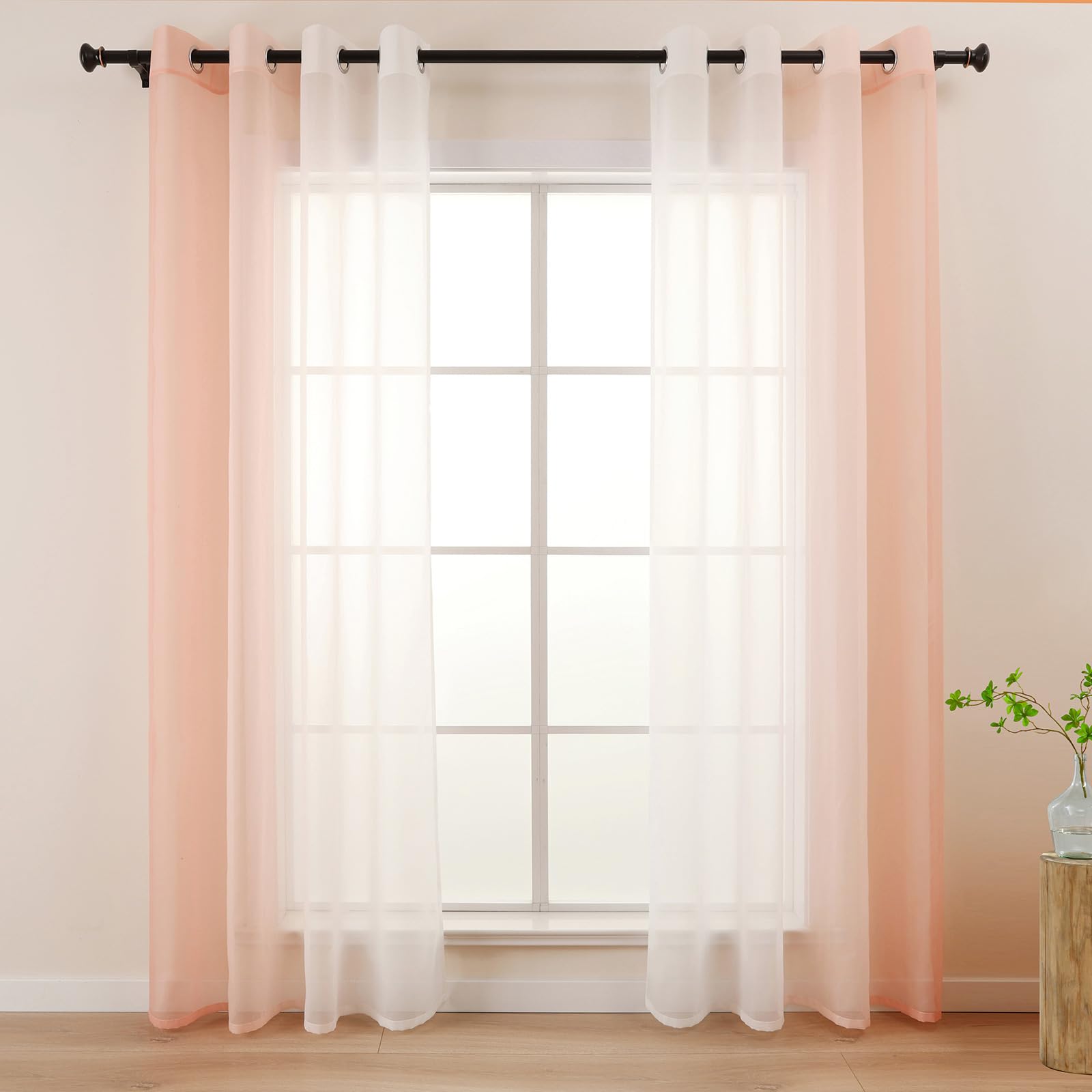 L.Z.E Pink White Voile Curtains for Living Room Light Pink Sheer Curtains & Drapes for Kids Girls Room Bedroom Windows Blush