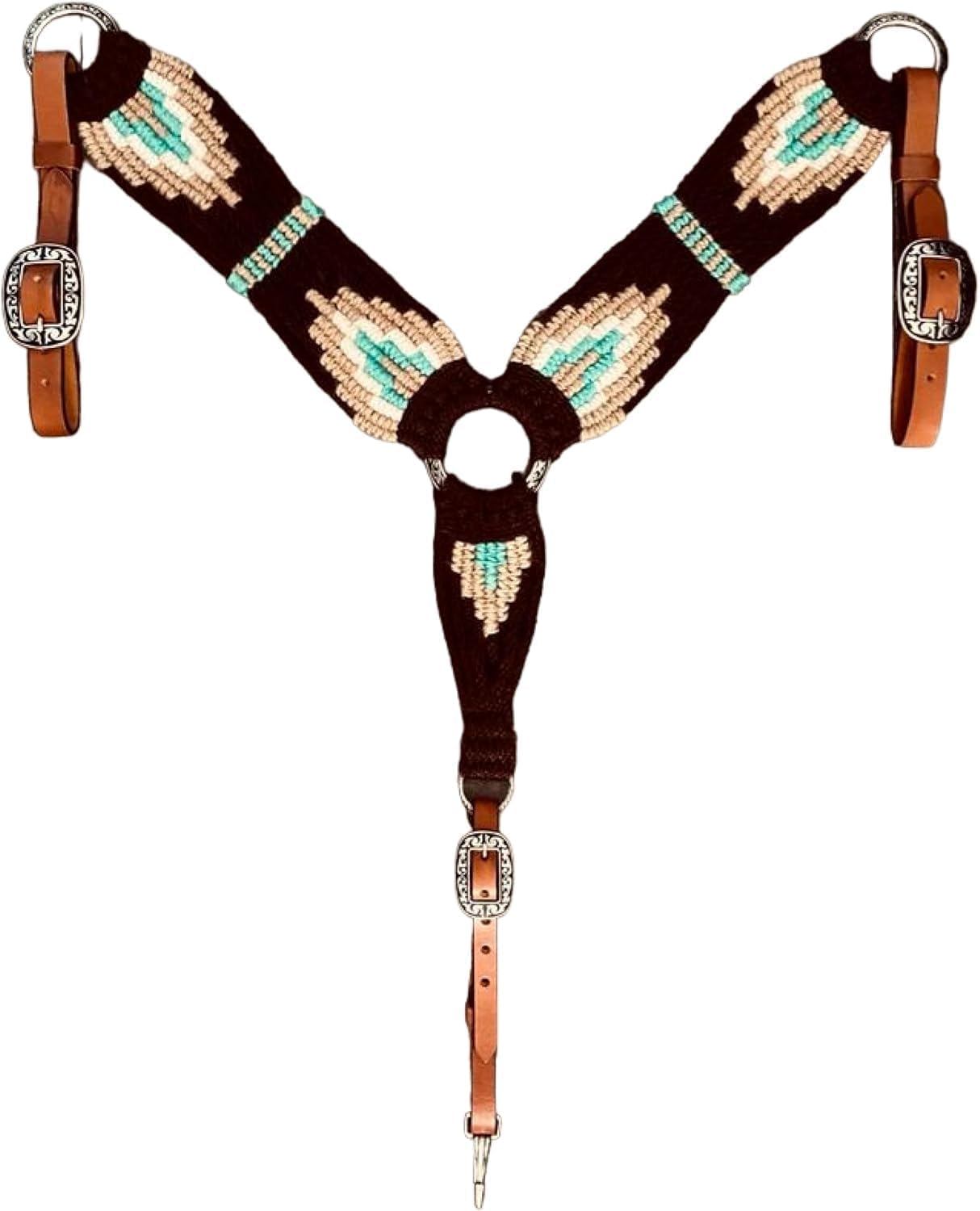 Cheval's International Western Mohair Horse Breast Collar, Handmade Premium Wool & Leather Equestrian Tack, Adjustable, Durable & Comfortable Saddle Breastplate for Horses - Black & Beige, Full