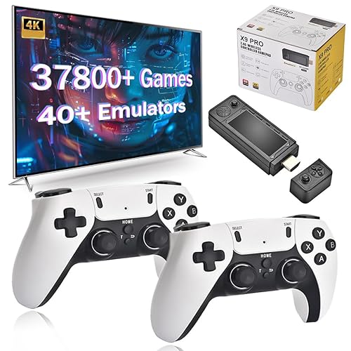 XURUYI X9 Pro Retro Game Stick 4K Built-in 64128256G with 37800+42000+60000+ Classic Games, Retro Game Emulator 2.4G Dual Wireless Controllers 40+