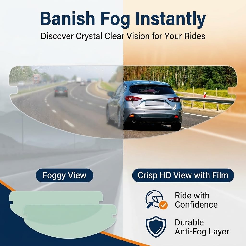 2 PCS Universal Pinlock Visor Insert Film,Anti Fog Helmet Visor Insert, Motorcycle Anti Fog Visor, HD Clear Anti Glare Waterproof Shield for Full Face & Open Face Helmets, Motorbike Helmet Accessories - 5
